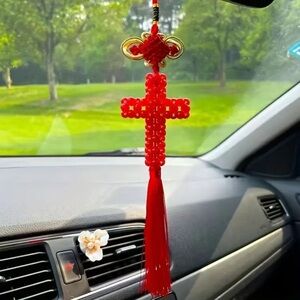 New 1pc handcrafted Beaded Finished Woven Cross Car Hanging